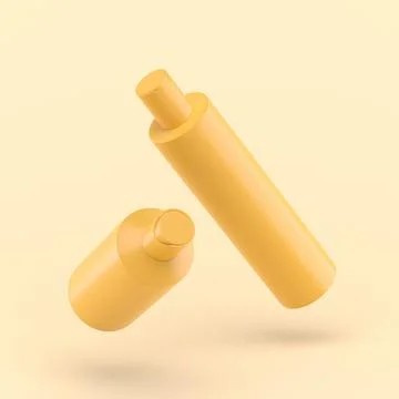 3d simple shower bottle on pastel yellow background for soap shampoo sun. Min Stock Illustration