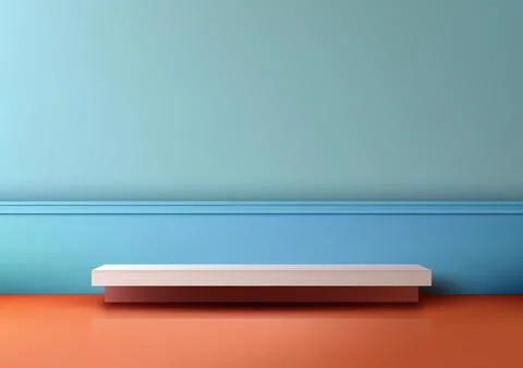 3D simple white shelf on a red floor in front of a blue wall Stock Illustration