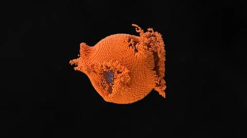 3d simulation of abstract cell infection and destruction of atom structure... Stock Illustration