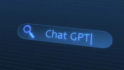 3D simulation entering text query Chat GPT in the search bar on computer screen Stock Footage 249665946