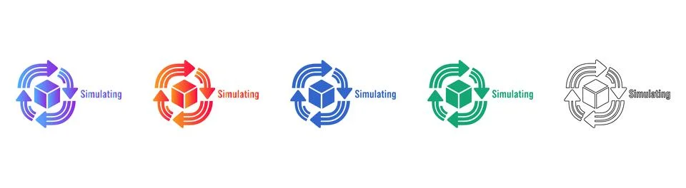 3D Simulation Process Icons with Rotating Arrows Stockillustratie