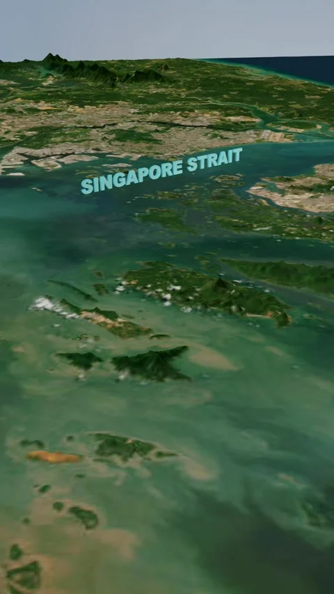 3D Singapore Strait Geopolitical Map with Realistic Terrain 4K Vertical Stock Footage 335606830