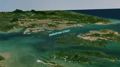 3D Singapore Strait Geopolitical Map with Realistic Terrain 4K Video stock 335606833