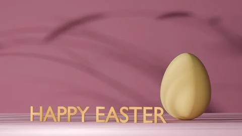 3D single yellow egg and text Happy Easter on pink background with shadows,.. Stock Photos