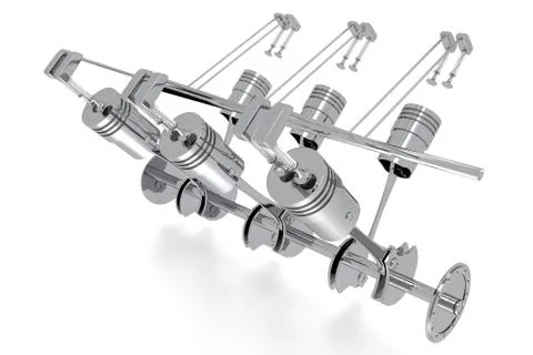 3D six-cylinder car engine, white background Stock Illustration