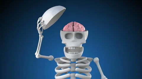 3d Skeleton lifts open its skull to reveal a brain Stock Footage 62200026