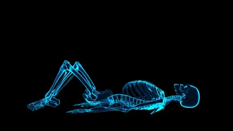 3D Skeleton System Supine Butterfly Stretch Side View Hologram Stock Footage 340128549