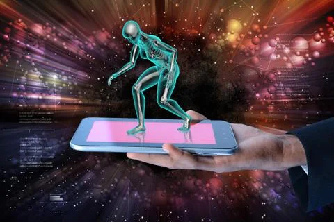 3d Skelton with tablet Stock Illustration