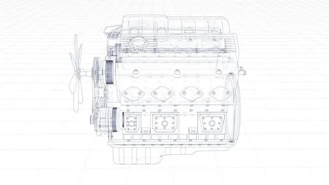 3d Sketch of an engine Illustrazione stock