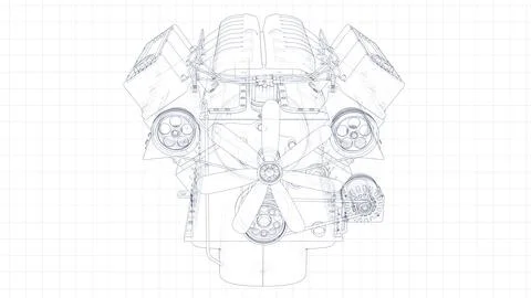 3d Sketch of an engine Illustrazione stock