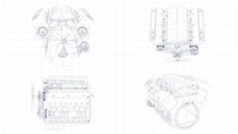 3d Sketch of an engine Stock-Illustration