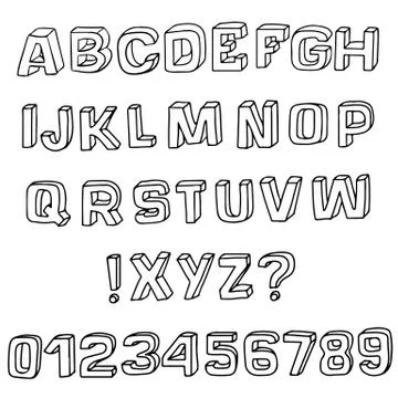 3D sketch font. Vector alphabet. イラスト素材