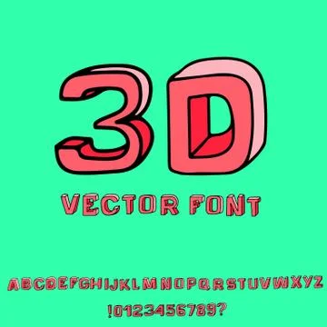 3D sketch font. Vector alphabet. 스톡 일러스트