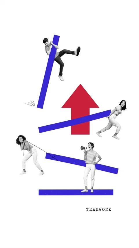 3d sketch motion collage video of happy business people girls guy carry rope Stock Footage 302991875