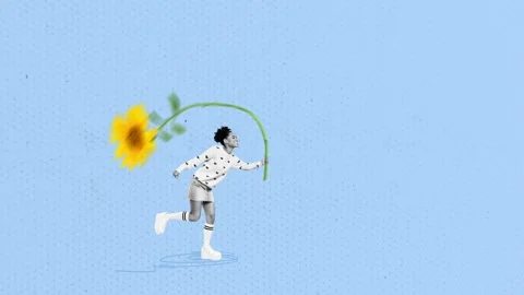 3d sketch motion collage video of happy american girl run sunflower Stock Footage 302991969