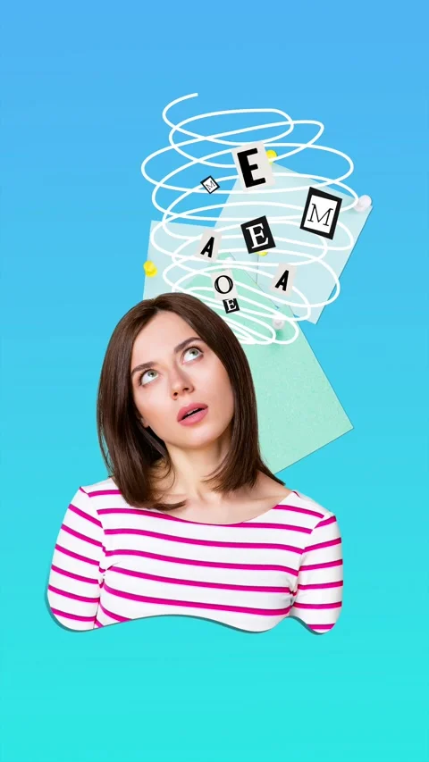 3d sketch motion trend collage video of thoughtful girl brainstorm Stock Footage 301633013