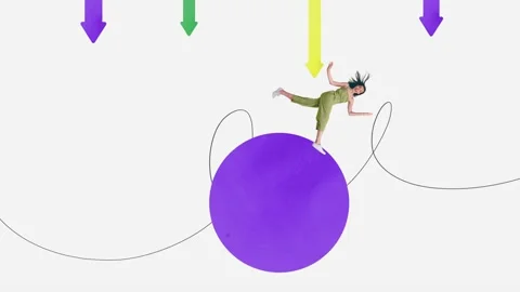 3d sketch motion trend collage video of happy girl run ball arrow success goal Stock Footage 303158007