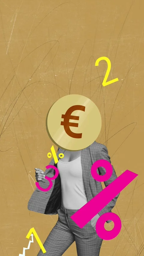3d sketch motion trend collage video of anonym girl euro coin percent income Stock Footage 309511040