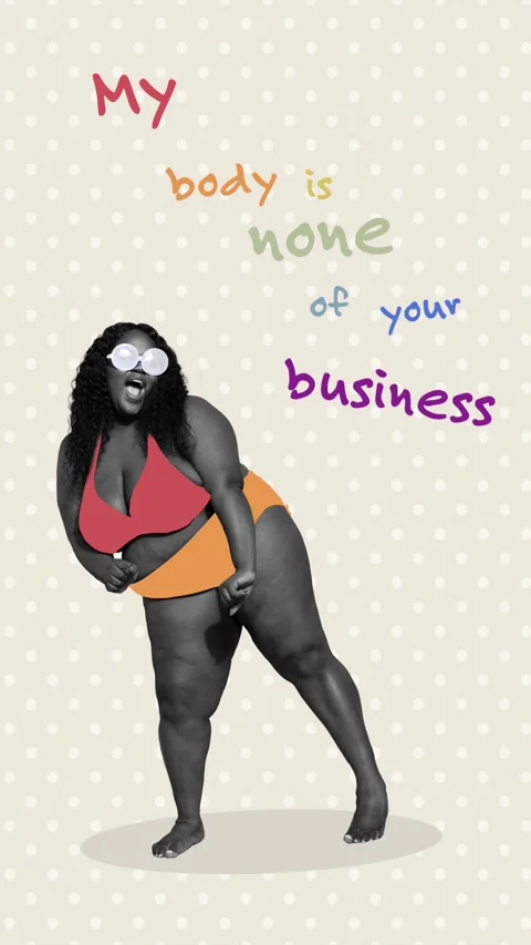 3d sketch motion trend collage video of happy american fat girl bikini feminism Stock Footage 310671167