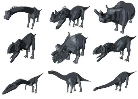3d sketch render of a  dinosaur collection Stock Illustration