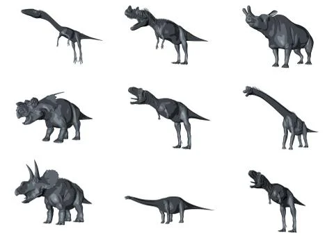 3d sketch render of a  dinosaurs collection Stock Illustration