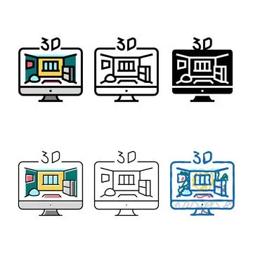 3d sketching interior design home types color icon vector Stock Illustration