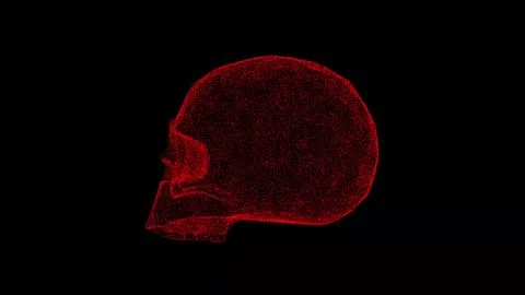 3D skull on black bg. Object dissolved red flickering particles. Business bac Stock Illustration