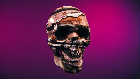 3d skull rotating on purple background. Video stock 288157969