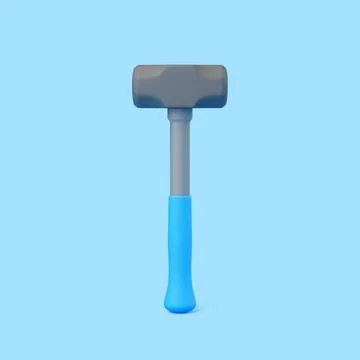 3D Sledgehammer with Blue Handle on Blue Background Stock Illustration