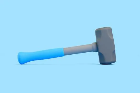 3D Sledgehammer with Blue Handle Lying on Blue Background Illustration