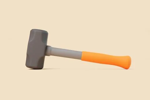 3D sledgehammer lying horizontally with orange handle on beige background Illustration