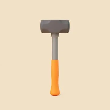 3D sledgehammer with orange handle on beige background Stock Illustration