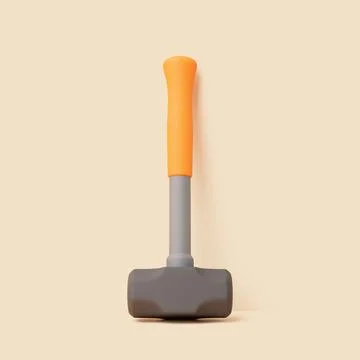 3D Sledgehammer with Orange Handle on Beige Background Stock Illustration