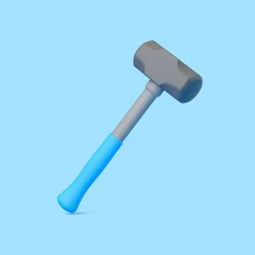 3D sledgehammer with rounded head and blue handle on light blue background Illustration