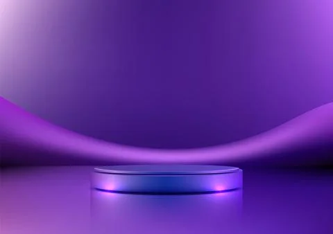 3D sleek round metallic platform on purple reflective surface modern luxury.. Stock Illustration
