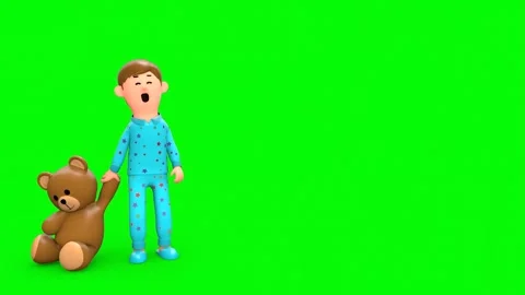 3D Sleepy Boy Dragging Teddy Bear Slouching Vidéo 266971838