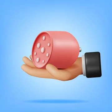 3D Slice of Ham or Sausage in Hand Stock Illustration