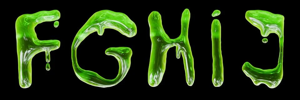 3D slime alphabet set, render Halloween green zombie drip goo text Stock Illustration