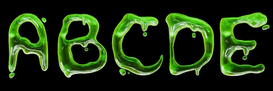 3D slime alphabet set, render Halloween green zombie drip goo text Stock Illustration