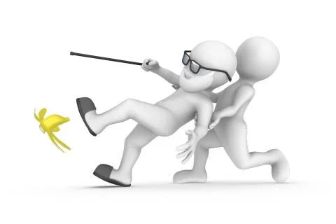 3d slipped old man and his young helper. Help concept. Stock Illustration