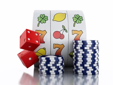 3d Slot machine with chips and dice. Casino concept. Stockillustratie