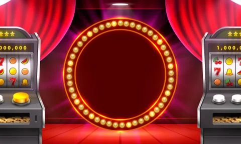 3d slots machine wins the jackpot, Scene background art. Stock Illustration