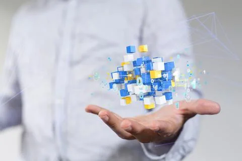 A 3D small data cloud technology. Polygonal wireframe art looks like constell Foto stock