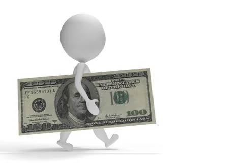 3d small man walking with 100 dollars Stock Illustration