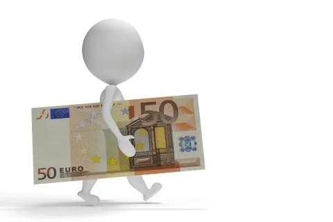 3d small man walking with 50 euro Stock Illustration