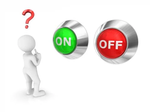 3d  small people. On / Off buttons. Choice concept. Stock Illustration