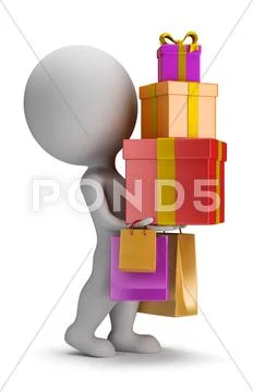 3d small people - carries gifts Stock Illustration