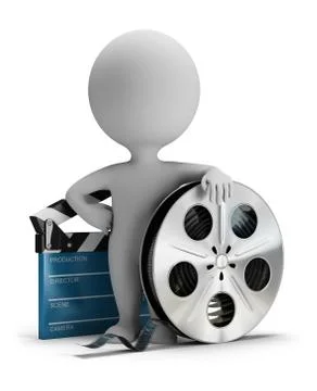 3d small people - cinema clapper and film tape Stock Illustration