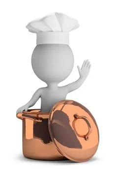 3d small people - cook in a copper pan Stock Illustration