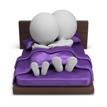 3d small people - couple in bed Stock Illustration
